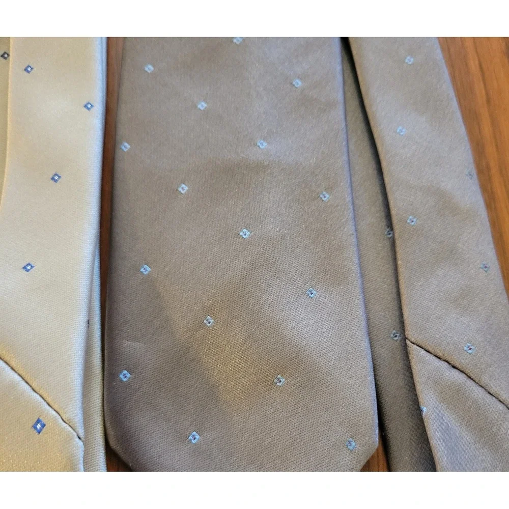 Vintage Wembley Gold Brown Satin Necktie‎ Subtle Diamond Dot Pattern Lot Of 2